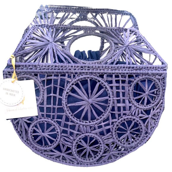 🆕~ House of Harlow handcrafted Dusty Blue Straw Cage Bag NWT. Great for summer! - Picture 5 of 10